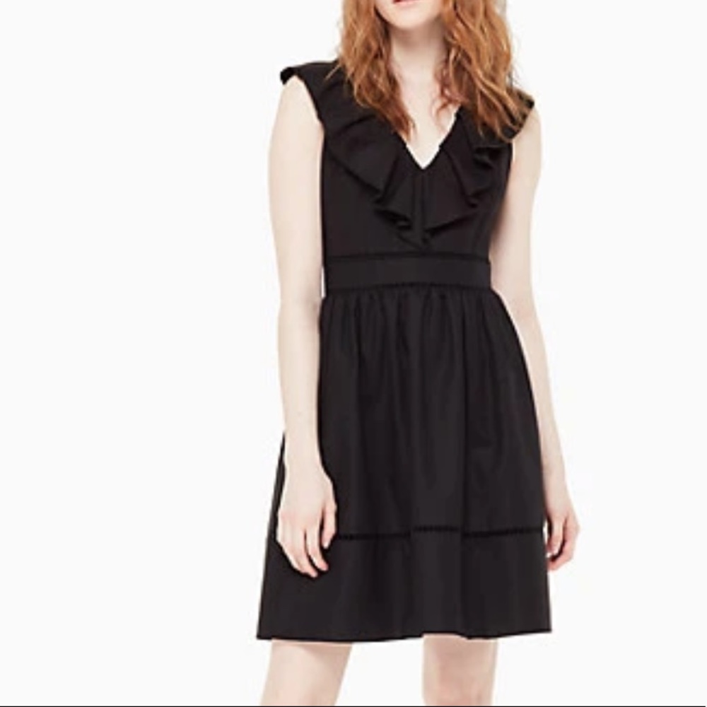 kate spade ruffle neck dress in black